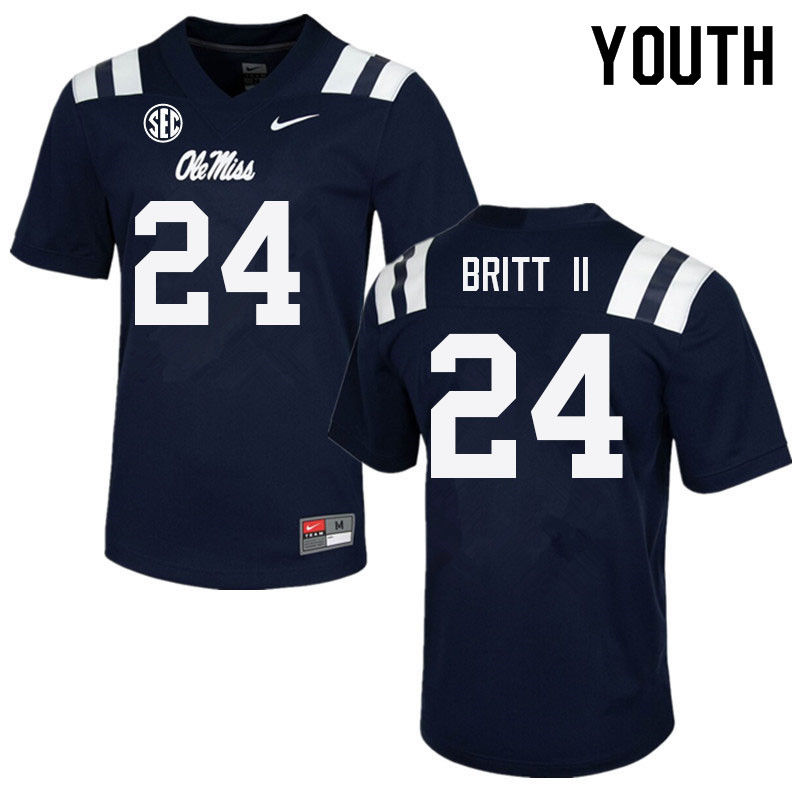 Marc Britt II Ole Miss Rebels NCAA Youth Navy #24 Stitched Limited College Football Jersey UFY1058VU